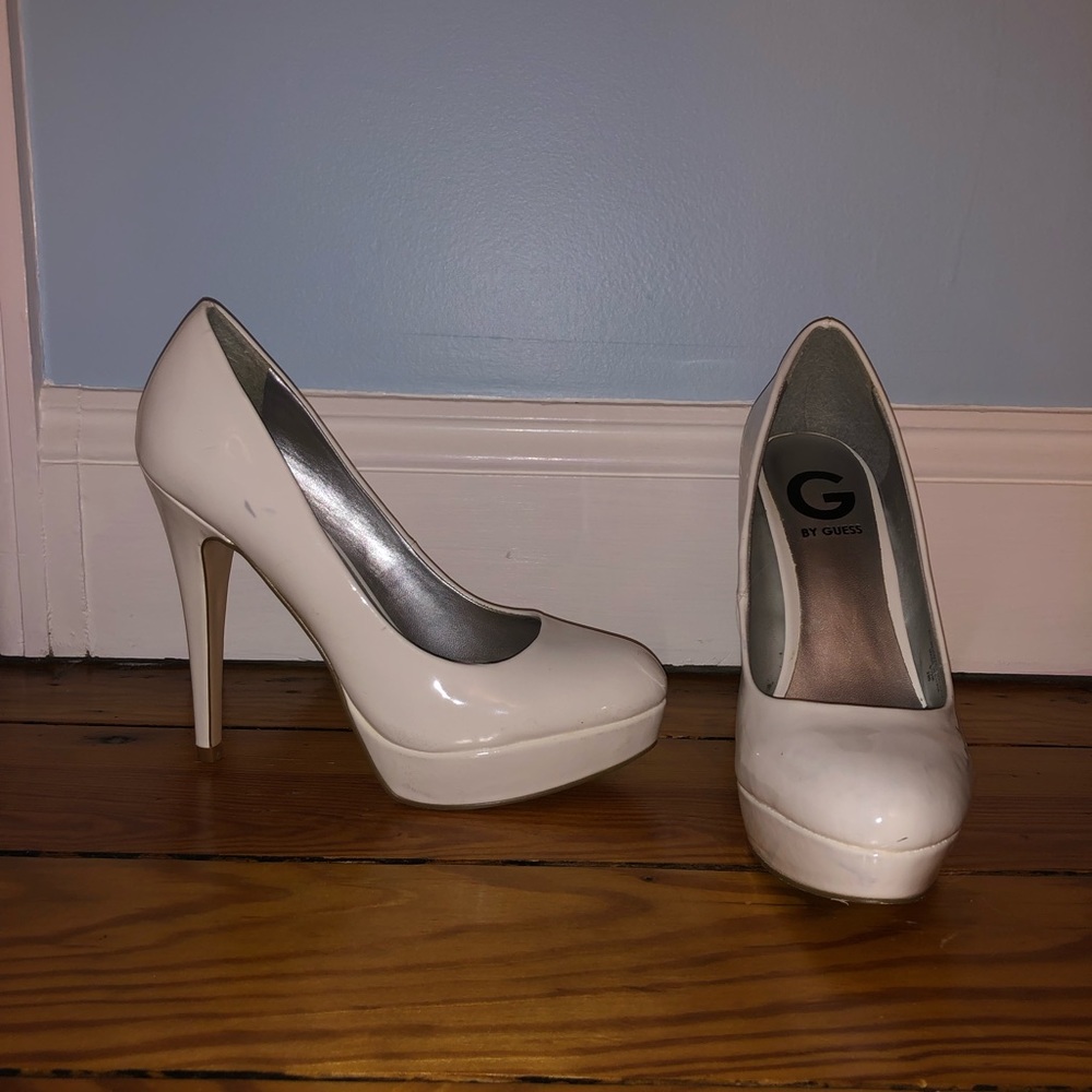 G by Guess White Platform Stilettos